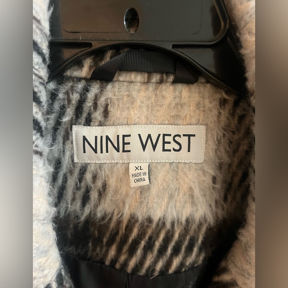 Nine West Women's Black/Brown and White Plaid Coat - Picture 4 of 15